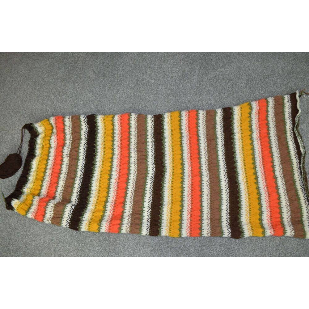 Vtg Hand Crochet Afghan Blanket Throw 90% COMPLETE Tribal Pattern Retro 52"x70"